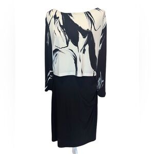 Lauren Ralph Lauren Black Cream Dress 3/4 Sleeve Knee Length Size 16